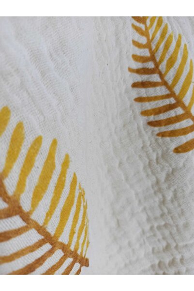 Nevin Acar Σετ μπουρνούζι και πετσέτα μουσελίνας με κίτρινο σχέδιο 2 τεμ