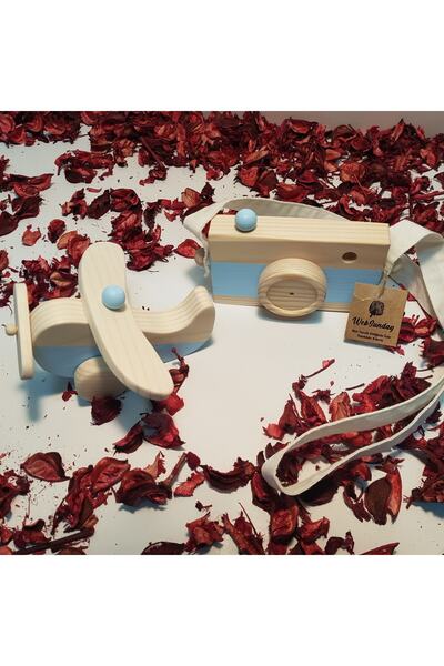 aswood Ahşap Elyapımı Baby Uçak Ve Oyuncak Fotoğraf Makinesi Set, Dekoratif, ...