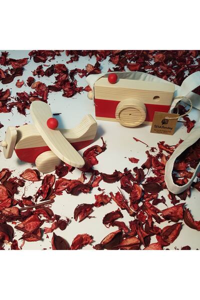 aswood Wooden Handmade Baby Airplane And Toy Camera Set, Decorative, Educational Toy, Children's Toy
