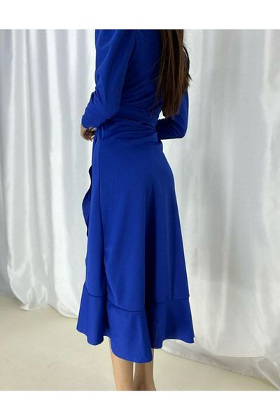 modakyra Rochie legendară pentru femei, albastră, creponată, cu mânecă lungă, cu curea midi (ALBASTRU)