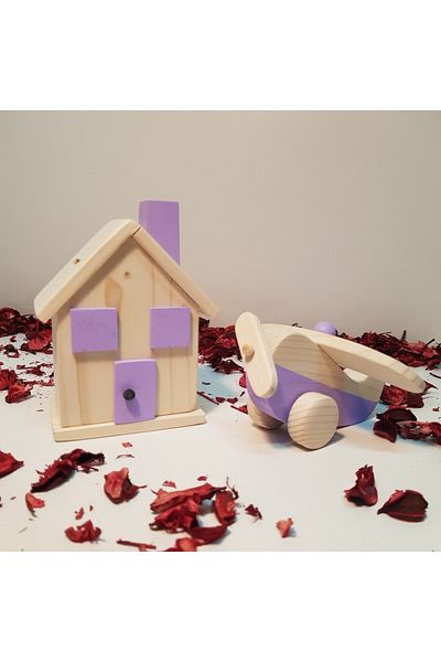 aswood Wooden Handmade Baby Plane + Piggy Bank Toy Set, Decorative Toy, Educational Toy, Children's Toy