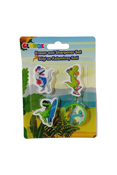 Globox Shaped Eraser And Pencil Sharpener Set Car Unicorn Dinosaur Mermaid