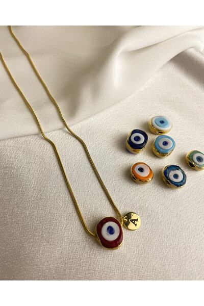 Hazeran accessories Harfli Nazar Boncuklu Cam Çelik Kolye