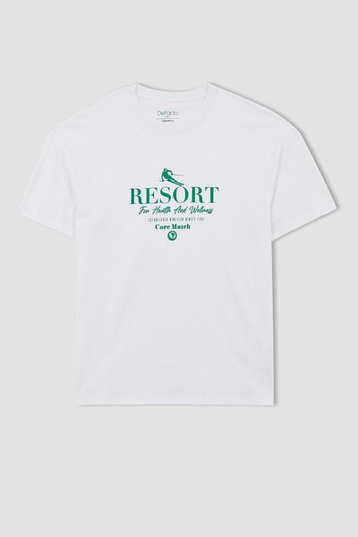 DeFacto Μπλουζάκι Comfort Fit Crew με στάμπα 100% βαμβακερό
