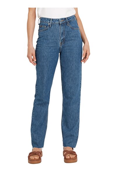 Tommy Hilfiger Normal Bel Geniş Paça Mom Fit Koyu Mavi Kadın Denim Pantolon Ww0ww381611a7