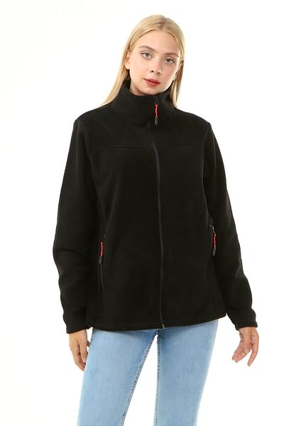 VEGA PORT Women's Black Fleece with Zippered Stand Collar