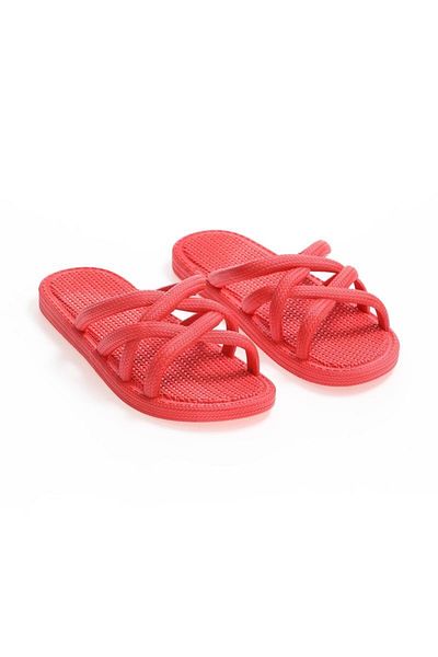 GEZER Red Straw Weave Motif Non-Slip Sole Women's Slippers Sea Beach Bathroom Pool Wet Floor Slippers