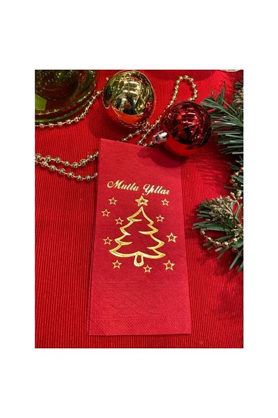 kidspartim Gold Gilded Red Happy Birthday Pine Tree Napkin