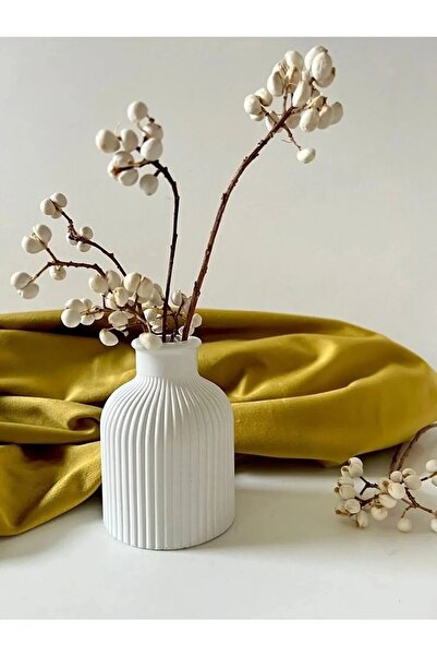 Havalı Tasarım Pampas Vazosu Beyaz Renk Desenli Vazo