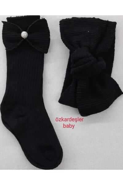 ÖZKARDEŞLER BABY Bebek Ribana Ve Diz Altı Çorap Fiyonklu Set