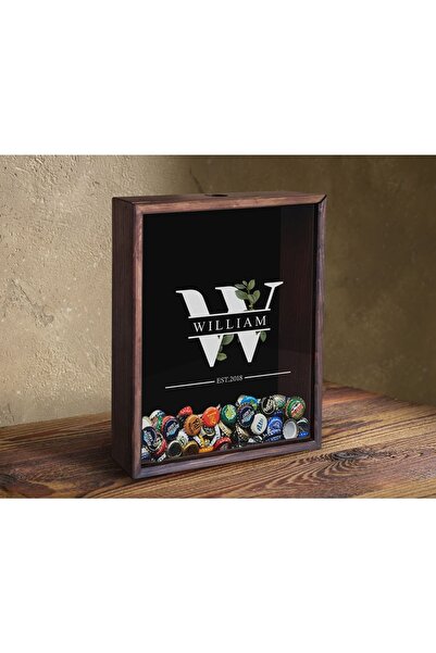 Bk Gift Kişiye Özel Isimli Tarihli Bira Kapağı Koleksiyonu Ahşap Kumbara, Sev...