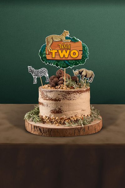 Hey Parti Στολίδι για τούρτα με θέμα Safari Wild Two 3 τεμαχίων 2 ετών