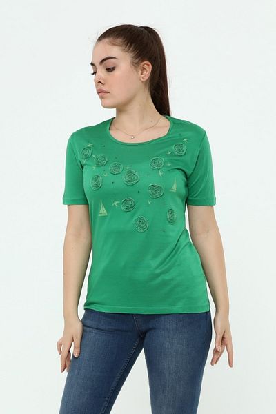 Solo Mercerized Knitted T-shirt with Sailing Print and Embroidery Detail