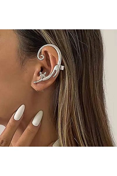 Köstebek Retro Vintage Cat Wrap Cuff Earrings