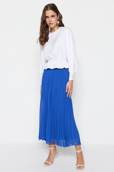 Trendyol Modest Marineblauer plissierter Chiffonrock mit elastischer Taille und Futter TCTSS23EE00019