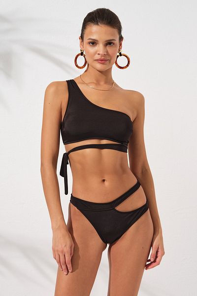 Pierre Cardin Μαύρο Iconic Cut Out Λεπτομερές σετ μπικίνι με έναν ώμο με κορδόνι με επένδυση