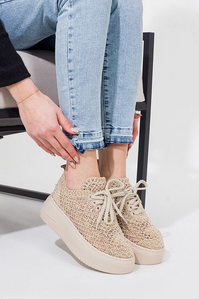 İnan Ayakkabı Beige Sneakers - Women's, Lace, 6 Cm Sole