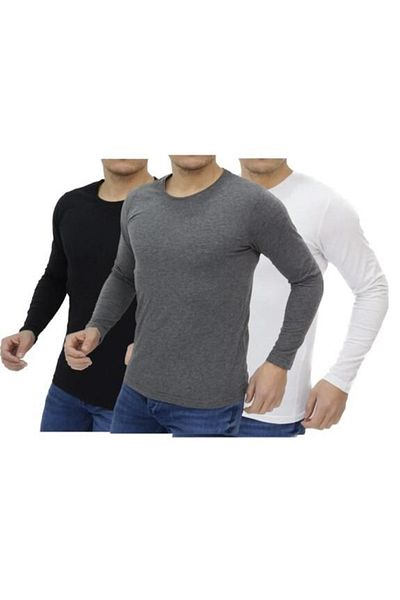 FATELLA Men's Round Crew Neck Lycra Tight Fit Slim Fit Black Body T-shirt 3 Pieces 3 Pieces