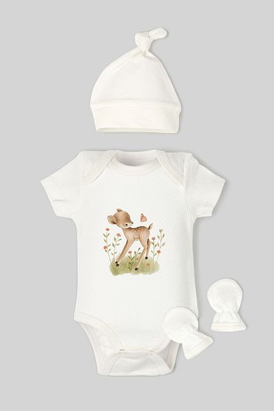 Tuğba Kuğu Jacquard Newborn Body Hat Gloves Set