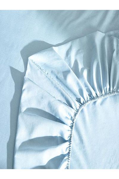 madamemuko Cotton Fabric Elastic Sheet Double-blue