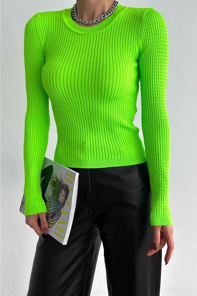 FEMELLE Γυναικεία Πράσινη Πλεκτή Μπλούζα Standard Size Basic Ribbed