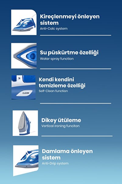 GOLDMASTER Starjett 2200 Watt Nano Ceramic Based Large Water Tank 160 Gr Effective Shock Steam Iron