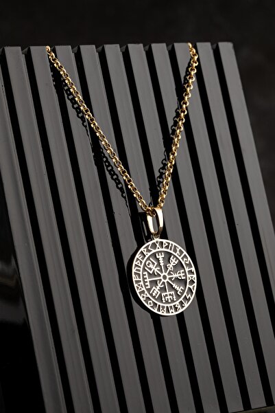 Cenova Jewelry 14 Ayar Altın Rolo Zincirli Tasarım Pusula Model Erkek Kolye