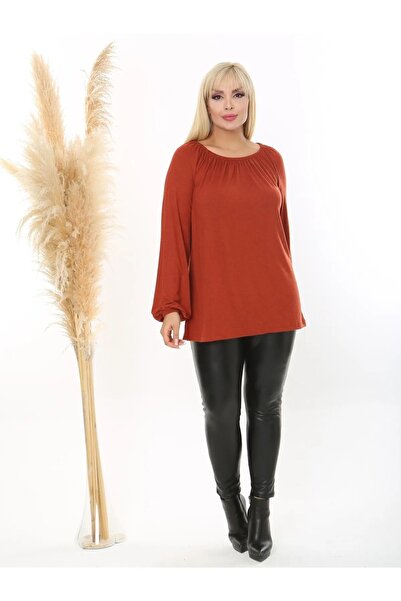 ViolettaXL Women's Plus Size Madonna Collar Flexible Wool Viscose Blouse