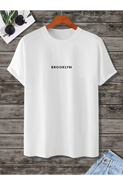 CMKTEKS Tricou unisex Brooklyn alb oversize cu decolteu cu imprimeu