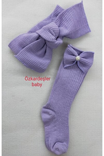 ÖZKARDEŞLER BABY Bebek Ribana Ve Diz Altı Çorap Fiyonklu Set