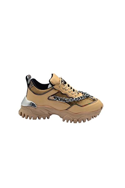 DUYGUSHOESBAG Kadın Gümüş Zincir Aksesuarlı Kalın Tabanlı Spor Ayakkabı