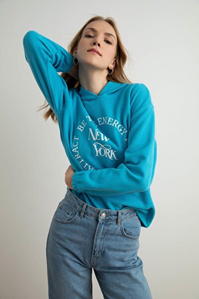 DeFacto Regular Fit Hooded Slogan Printed Thessaloniki Fabric Sweatshirt Z1501Az22Au