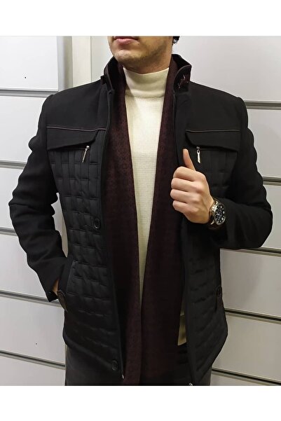 MESA MEN Hakim Yaka, Fermuarlı, Kapitoneli Kaşe Kaban..