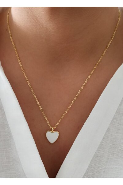 DENİZDENAL سلسلة مطلية بالذهب مع قلب من المينا