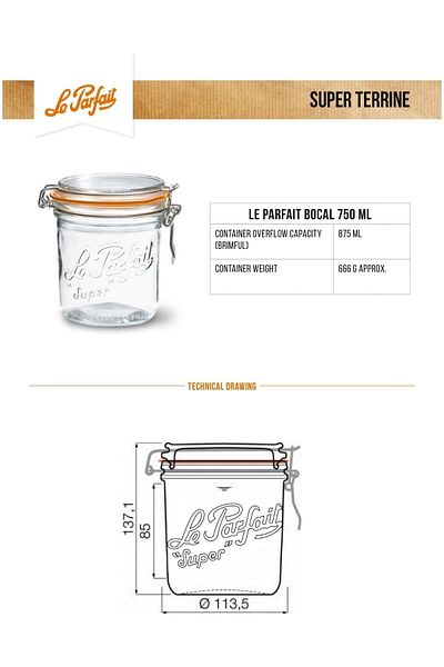 Le Parfait Super Terrines Glass Jar with Clip/Seal 750ml - 6 Pieces