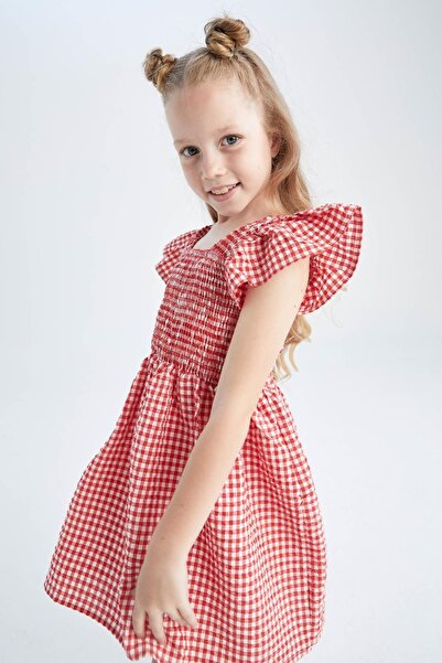 DeFacto Girl's Regular Fit Gingham Gingham Cotton Voile Dress