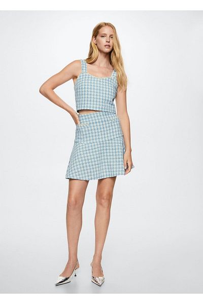 MANGO Woman Checkered Tweed Skirt