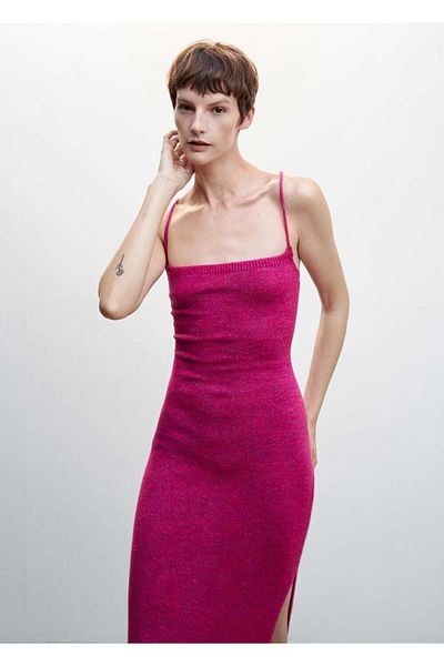MANGO Woman Πλεκτό φόρεμα σταυρωτό πίσω