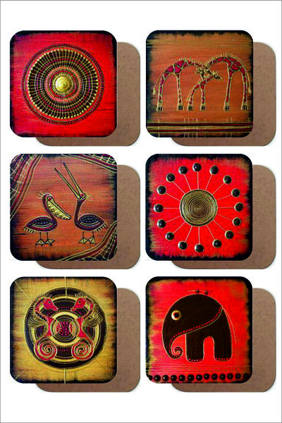 UNT African Adinkra Themed Set of 6 Wooden Coasters