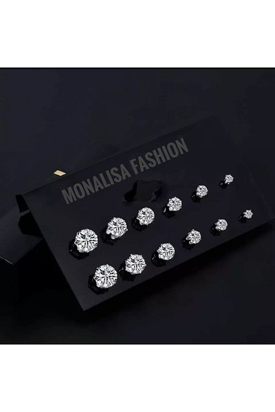 Monalisa Women's Silver Zircon Stone 12-Piece Earring Set