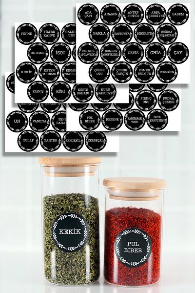 NeoPrint Set de autocolante pentru etichete, 72 bucăți, rotunde, negre, nuci, pulpe, borcane