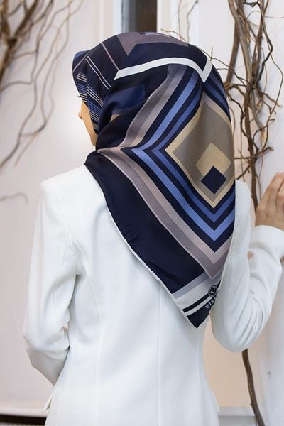 Vissona Γυναικείο μεταξωτό κασκόλ Twill Navy Blue - Mink