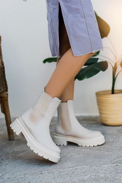 bakacstore Γυναικείες Μπεζ δερμάτινες ελαστικές μπότες