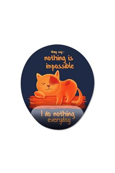 Pixxa نموذج لوحة ماوس بمساعدة المعصم من Nothing Is Impossible - Lazy Cat - Lazy Right - بيضاوي واحد