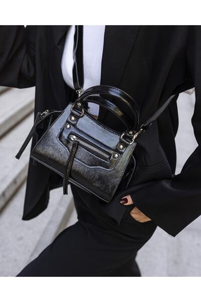 Tina Lona Fermuar Cep Detaylı Çanta Siyah
