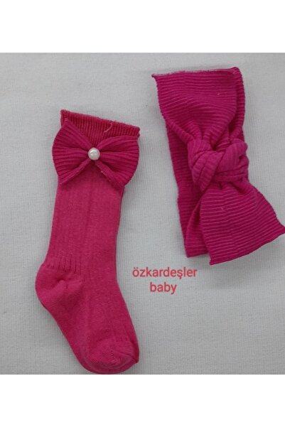 ÖZKARDEŞLER BABY Bebek Ribana Ve Diz Altı Çorap Fiyonklu Set