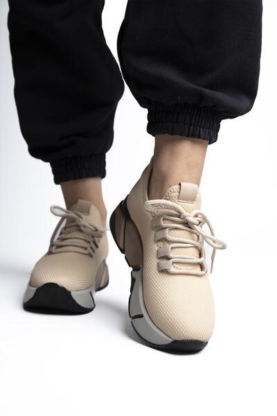 Stilbagshoes Shana Tricotaj cu șireturi cu talpă groasă Pantofi sport Bej