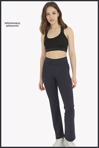 missmaral Women's Navy Blue Wide Leg Leggings High Waist Recovery Wide Elastic Non-Slip Belt Detailed105101