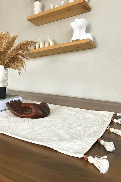 Realhomes Χειροποίητο φυσικό ύφασμα Buldan Αυθεντικό βιολογικό 100% βαμβακερό φούντα Runner