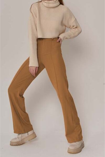 Ortaya Çık Light Brown High Waist Crepe Fabric Palazzo Trousers